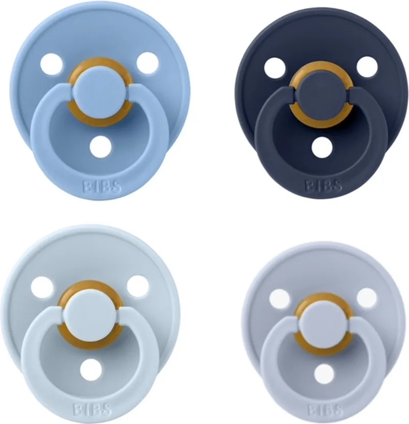 fopspeen 0-6 maand Set 4 stuks Petrol,Dark Denim,Baby Blue en Sky Blue Maat 1 van BIBS in Dusty Blue, Dark Denim, Baby Blue en Sky Blue – productfoto