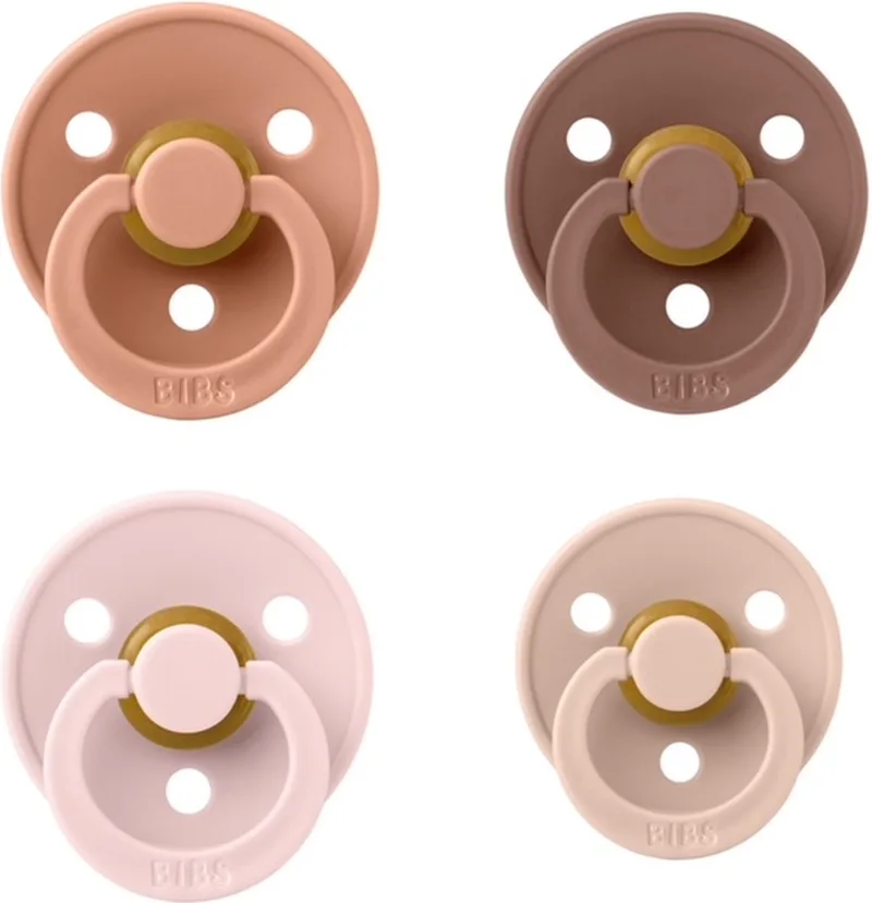 fopspeen 0-6 maanden Set 4 stuks Maat 1 van BIBS in Woodchuck, Pumpkin, Peach en Blush – productfoto