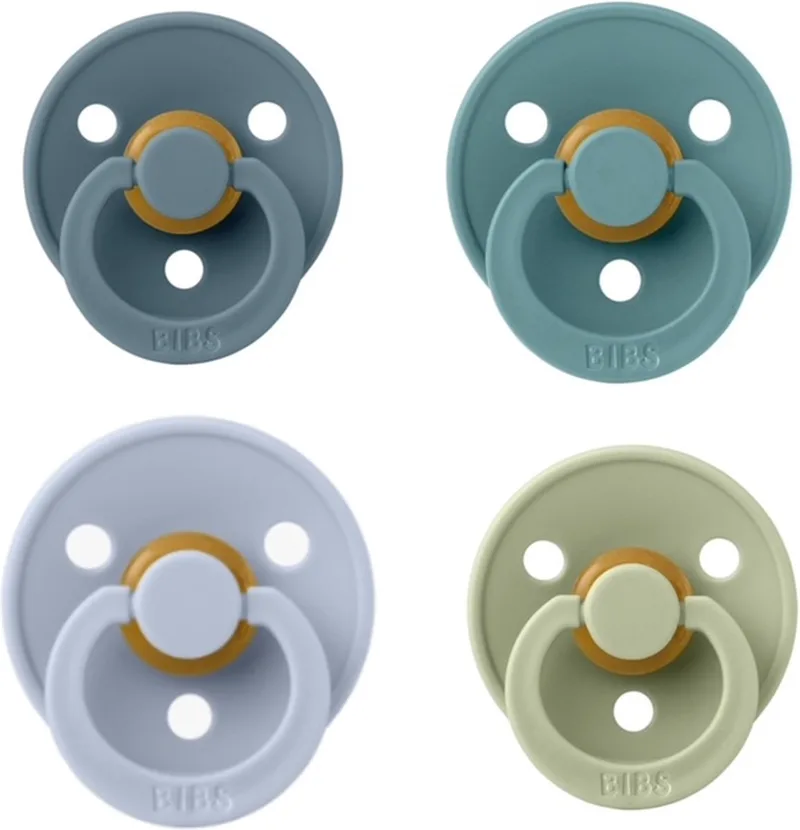 fopspeen 0-6 maanden Set 4 stuks Petrol,Island Sea,Sage en Sky Blue Maat 1 de BIBS en Petrol, Island Sea, Sage en Dusty Blue – photo produit