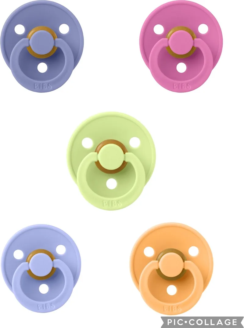 fopspeen 0-6 maanden set 5 stuks maat 1 de BIBS en Bubblegum, Hush, Matcha, Peri en Sunkissed – photo produit