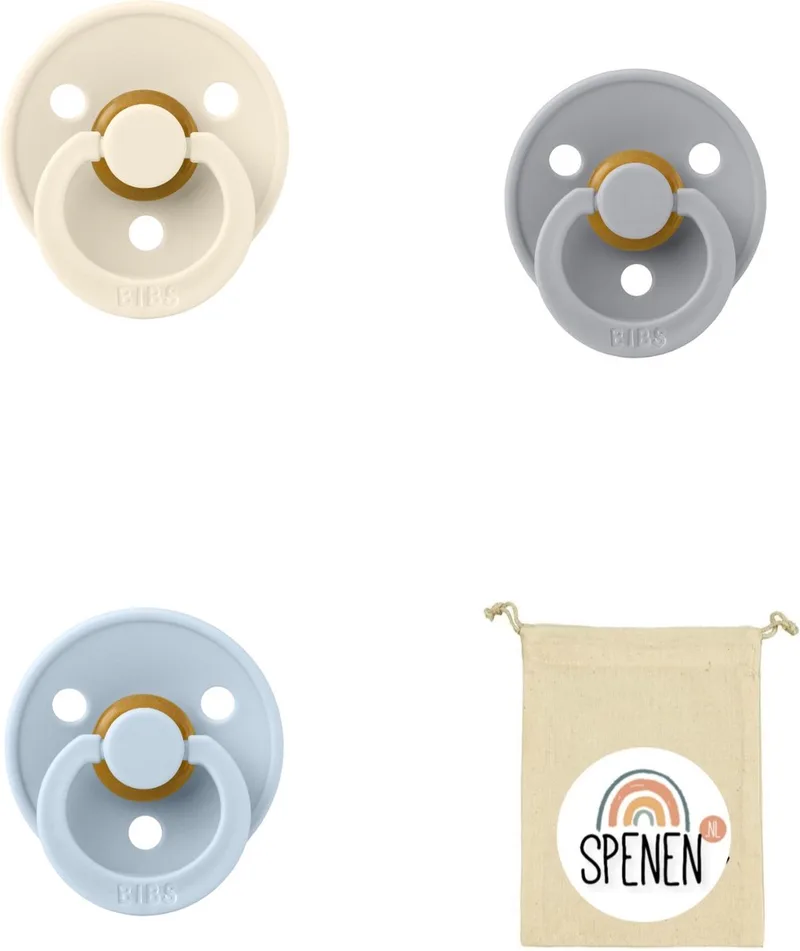 fopspeen 18+ maand set 3 stuks maat 3 van BIBS in Cloud, Ivory en Baby Blue – productfoto