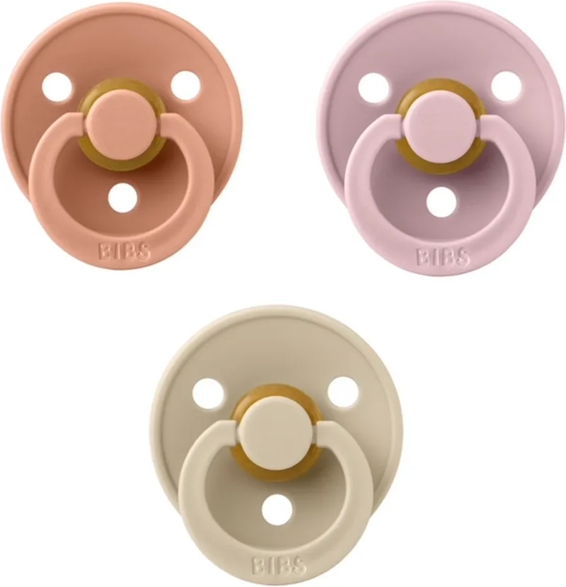 fopspeen 6-18 maand set 3 stuks maat 2 van BIBS in Vanilla, Dusky lilac en Peach – productfoto