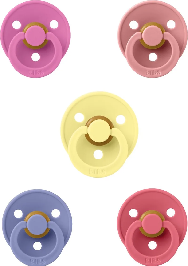 fopspeen 6-18 maanden set 5 stuks Bubblegum,Peri,Coral,Pale Butter en Dusty Pink maat 2 de BIBS en Bubblegum, Peri, Coral, Sunshine en Dusty Pink – photo produit