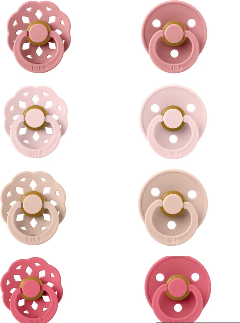 fopspeen & Boheme 0-6 maand Angel mix set 8 stuks maat 1 by BIBS in Blush, Blossom, Dusty Pink en Coral – product photo