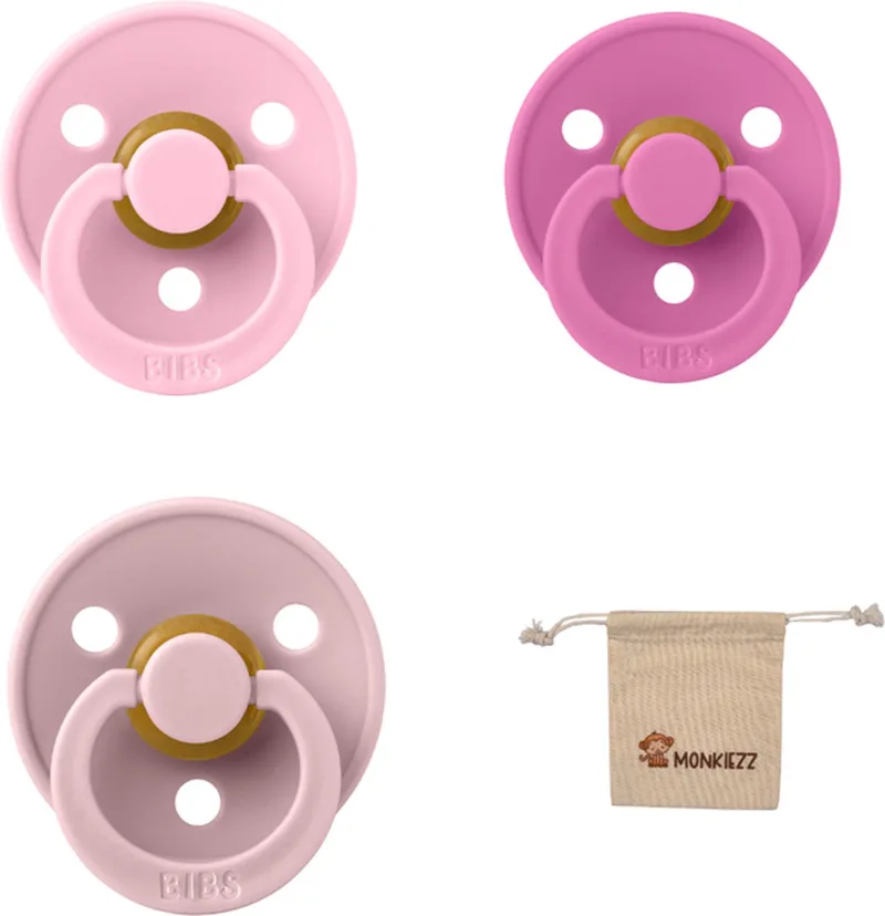 fopspeen - maat 1 0-6 maanden - 3 stuks – Bubblegum – Baby Pink – Blush + Monkiezz speenzakje de BIBS en Bubblegum, Baby Pink, Blush – photo produit
