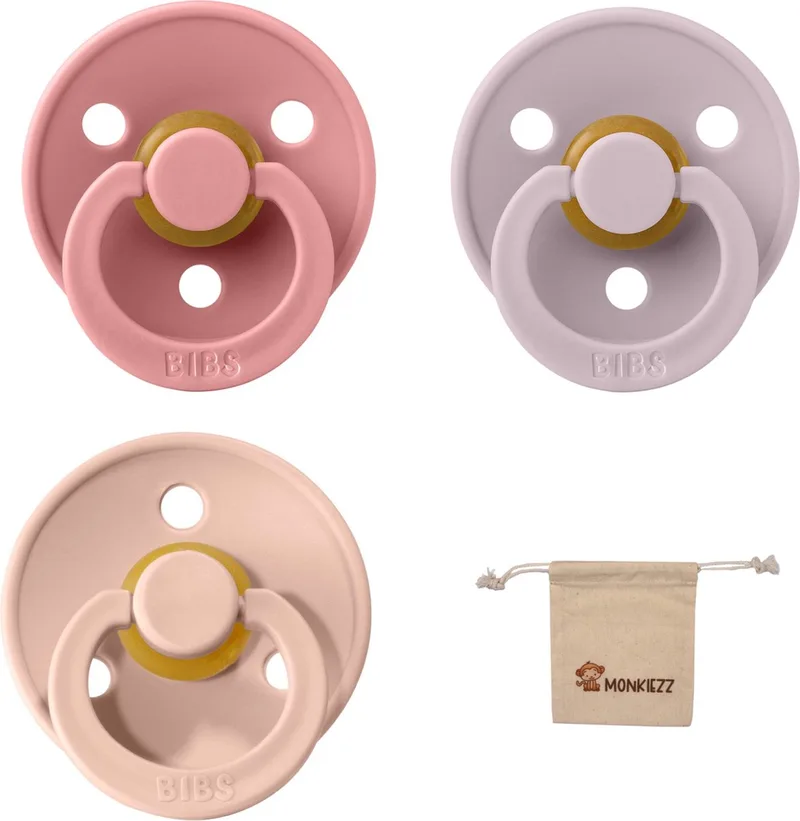 fopspeen - maat 1 0-6 maanden - 3 stuks – Dusty Pink - Dusky Lilac - Blush + Monkiezz speenzakje de BIBS en Dusty Pink, Dusky Lilac, Blush – photo produit