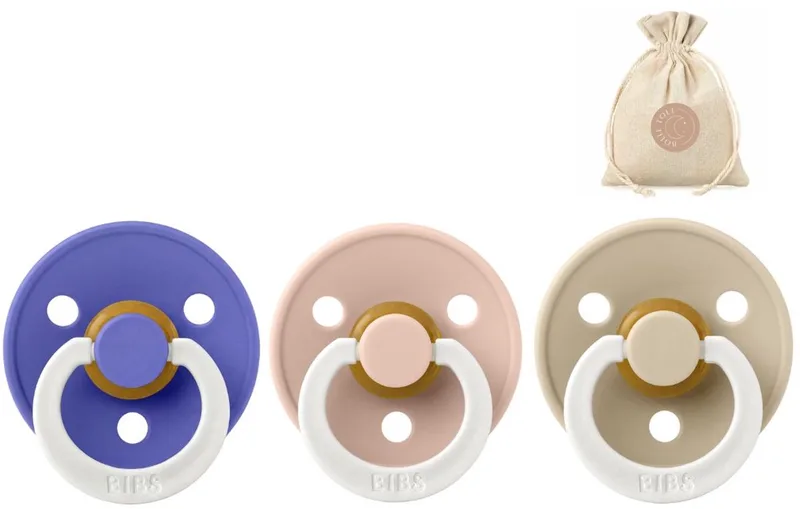 fopspeen maat 1 - Glow in the dark Grape, Blush en Vanilla + Bolletoet speenzakje de BIBS en Violet, Rose, Vanilla – photo produit