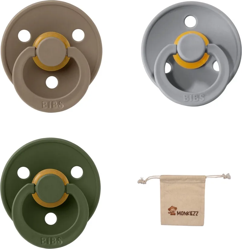 fopspeen - maat 2 6-18 maanden - 3 stuks – Dark Oak – Hunter Green – Cloud + Monkiezz speenzakje de BIBS en Dark Oak, Hunter Green, Cloud – photo produit