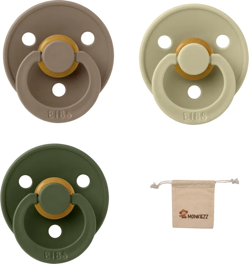 fopspeen - maat 2 6-18 maanden - 3 stuks – Dark Oak – Khaki – Hunter Green + Monkiezz speenzakje de BIBS en Dark Oak, Hunter Green, Khaki – photo produit
