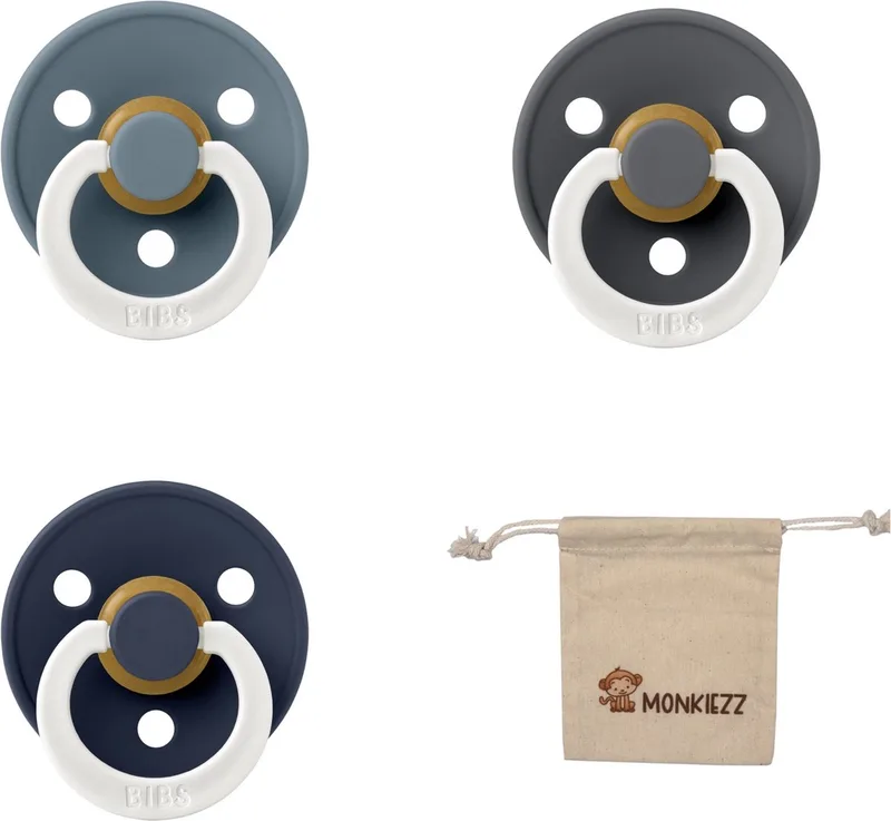 fopspeen - maat 2 6-18 maanden - 3 stuks – Glow Deep space - Glow Iron + Monkiezz speenzakje de BIBS en Glow petrol – photo produit