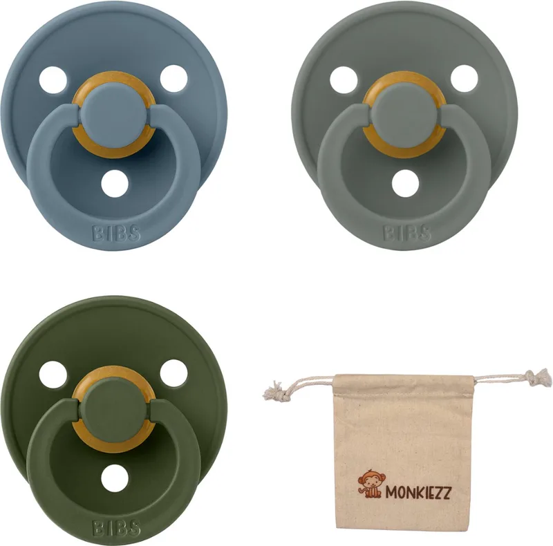 fopspeen - maat 2 6-18 maanden - 3 stuks – Petrol - Hunter green + Monkiezz speenzakje de BIBS en Pine – photo produit