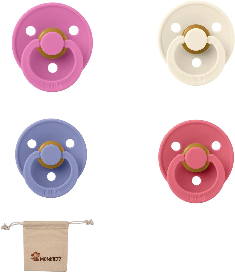 fopspeen - maat 2 6-18 maanden - 4 stuks – Ivory - Bubblegum – Peri – Dusty Pink + Monkiezz speenzakje de BIBS en Ivoire, Bubblegum, Peri, Dusty pink – photo produit