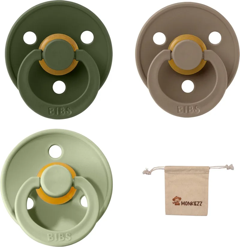 fopspeen - maat 3 18+ maanden - 3 stuks – Hunter Green - Sage - Dark Oak + Monkiezz speenzakje de BIBS en Hunter Green, Sage, Dark Oak – photo produit