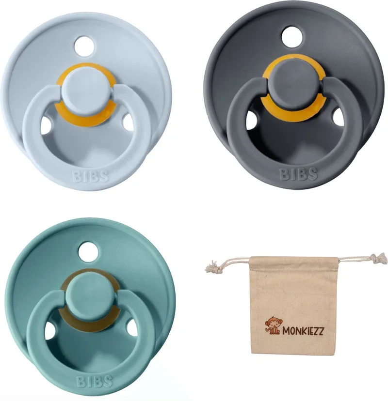 fopspeen | Met Monkiezz Speenzakje - maat 2 6-18 maanden - 3 stuks - Baby - Iron -Island Sea van BIBS in Blauw – productfoto