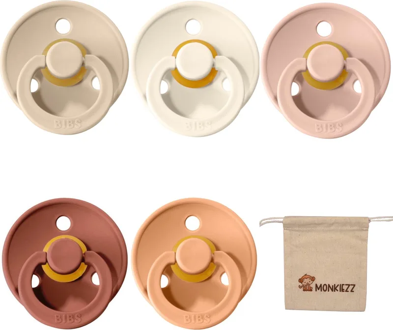 fopspeen | Met Monkiezz Speenzakje - maat 2 6-18 maanden - 5 stuks - Ivory - Blush - Woodchuck - Peach de BIBS en Vanilla – photo produit