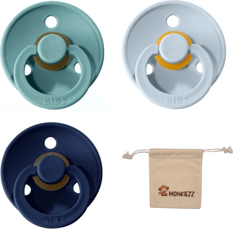 fopspeen | Met Speenzakje - maat 2 6-18 maanden - 3 stuks - Baby Blue - Island Sea de BIBS en Deep Space – photo produit