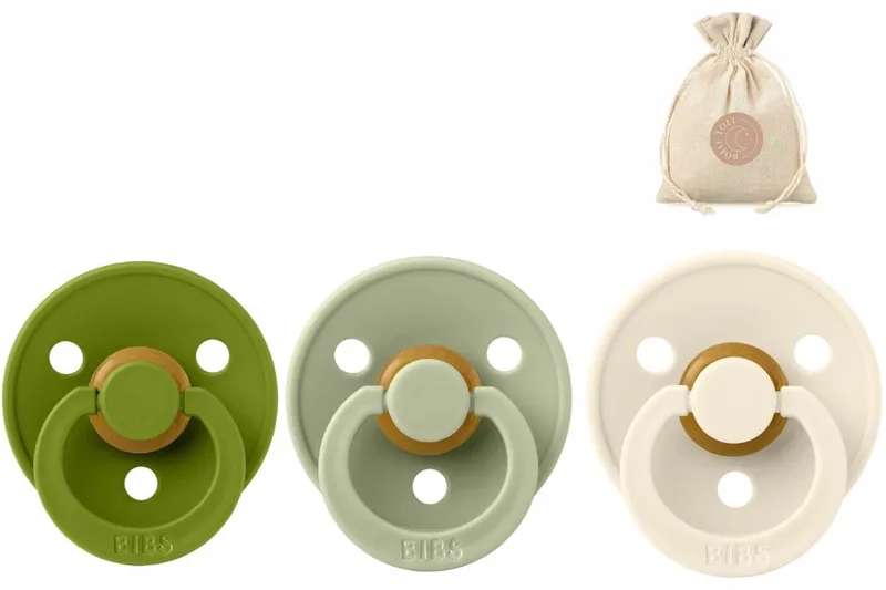 fopspeen rond maat 1 - Wasabi, Sage en Ivory + Bolletoet speenzakje van BIBS in Groen, Wit – productfoto
