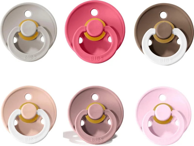 Fopspeen Voordeel Set - Coral, Glow Dark Oak, Glow Blush, Woodchuck, Baby Pink - Maat 2 van BIBS in Sand – productfoto