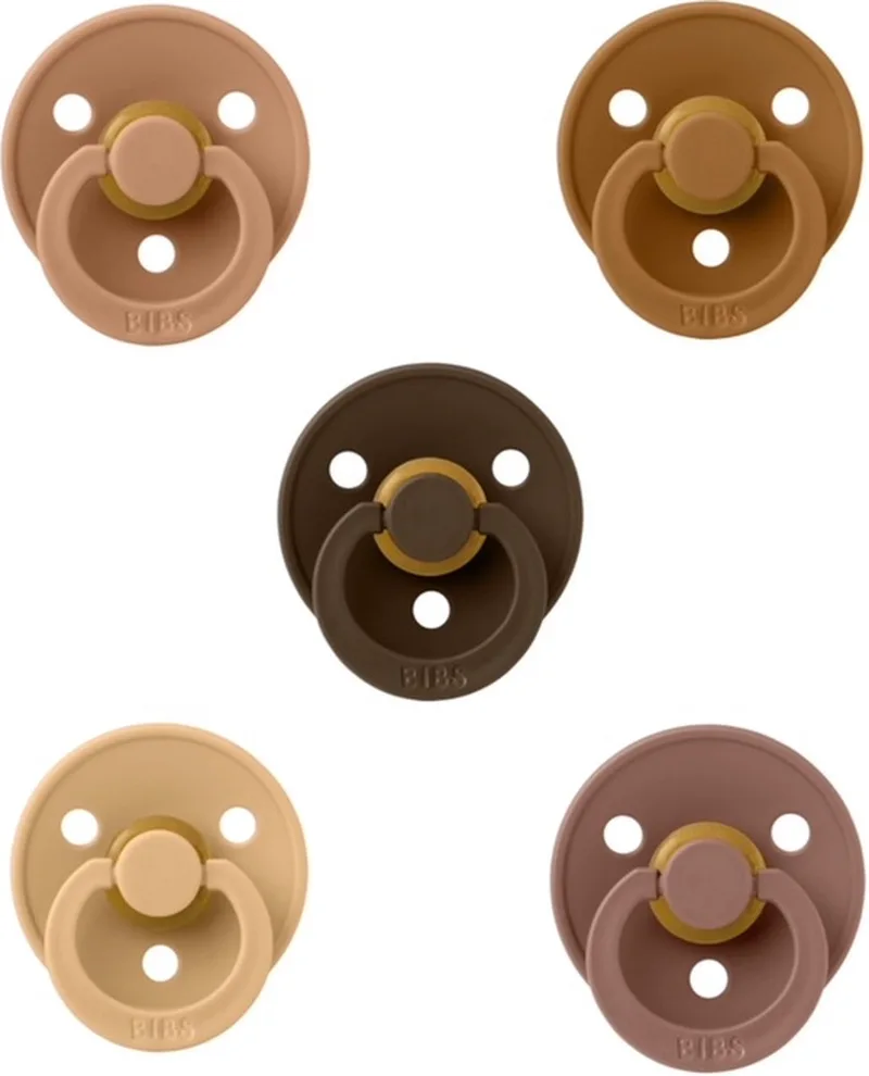 fopspenen 0-6 maand set 5 stuks Caramel,Woodchuck,Mocha,Dark Oak en Desert Sand maat 1 de BIBS en Fopspenen 0-6 maand set 5 stuks Caramel, Woodchuck, Mocha, Dark Oak en Dark Oak Glow maat 1 – photo produit