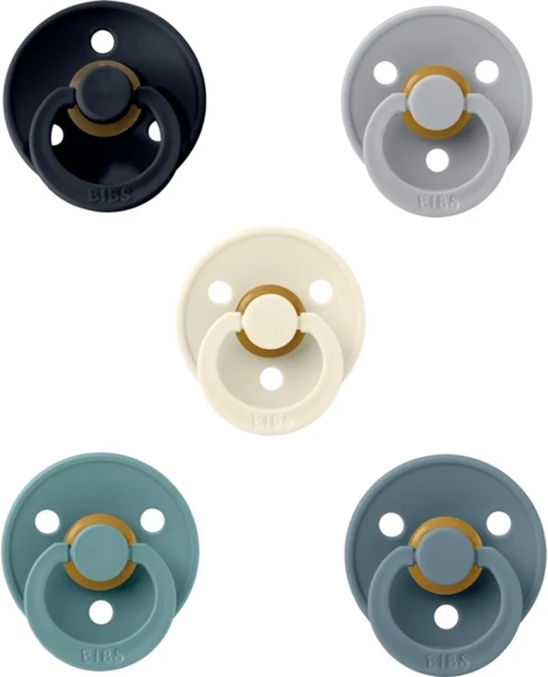 fopspenen 0-6 maand set 5 stuks Dark Denim, Island Sea,Cloud,Ivory en Petrol maat 1 van BIBS in Dark Denim, Island Sea, Cloud, Ivory en Petrol – productfoto