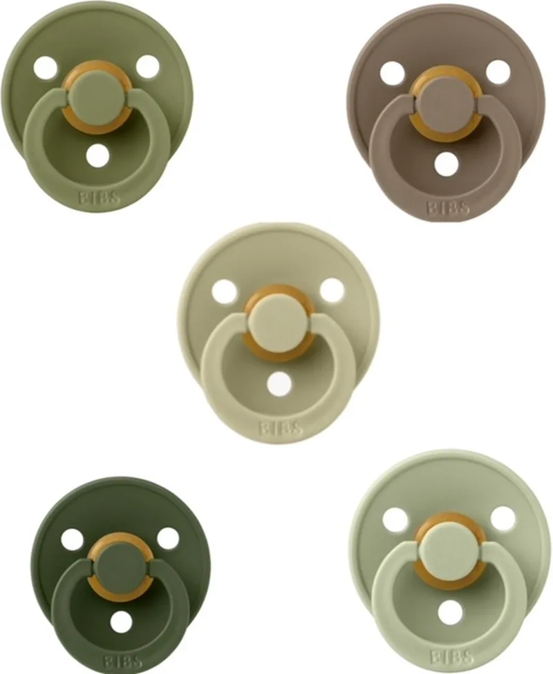 fopspenen 0-6 maand set 5 stuks Hunter Green,Dark Oak,Sage,Khaki en Sage Glow maat 1 van BIBS in Hunter Green, Dark Oak, Sage, Khaki en Sage Glow – productfoto