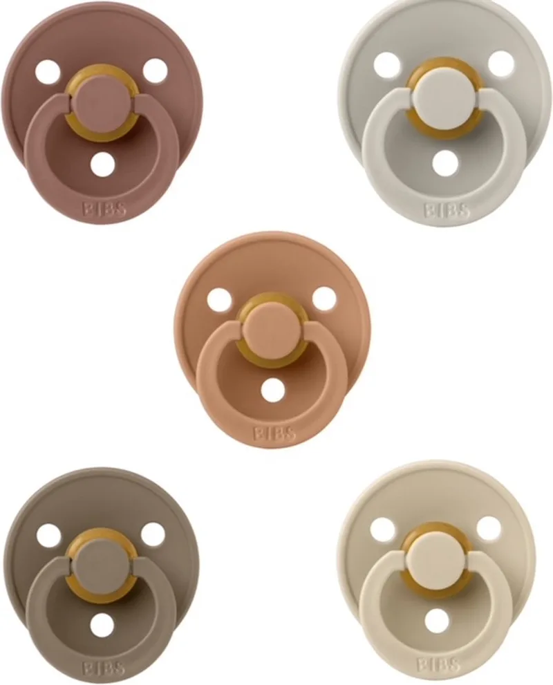 fopspenen 0-6 maand set 5 stuks maat 1 van BIBS in Dark Oak, Vanilla, Desert Sand, Woodchuck en Sand – productfoto