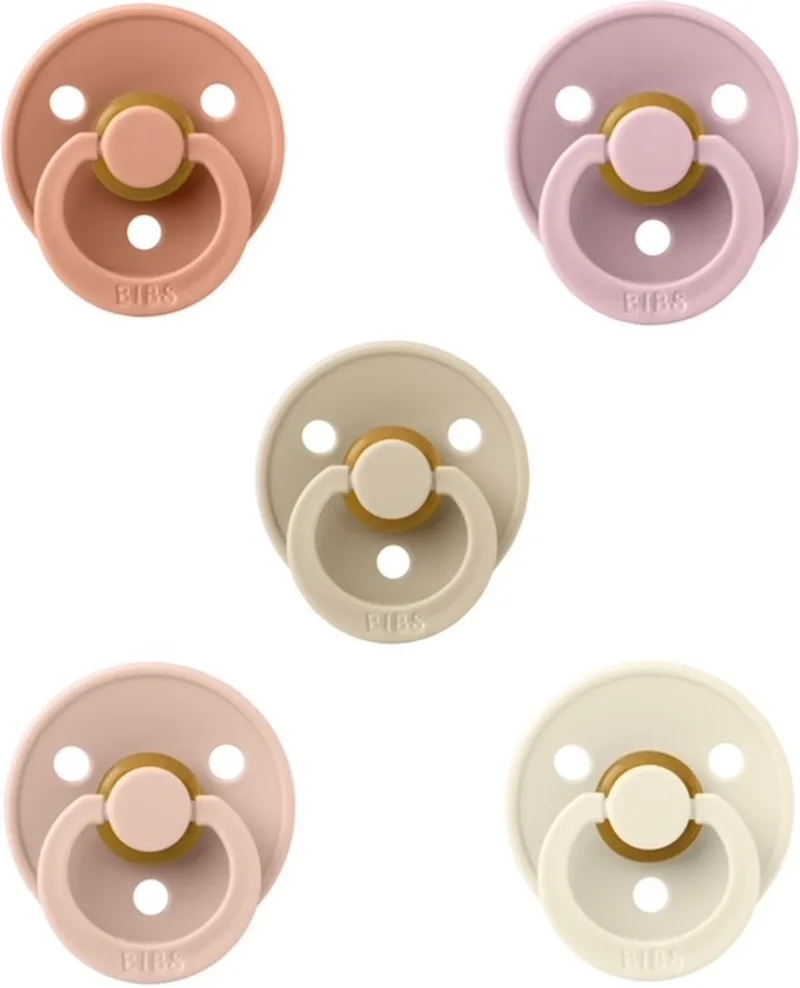 fopspenen 0-6 maand set 5 stuks maat 1 van BIBS in Peach, Pink Plum, Vanilla, Blush en Ivory – productfoto