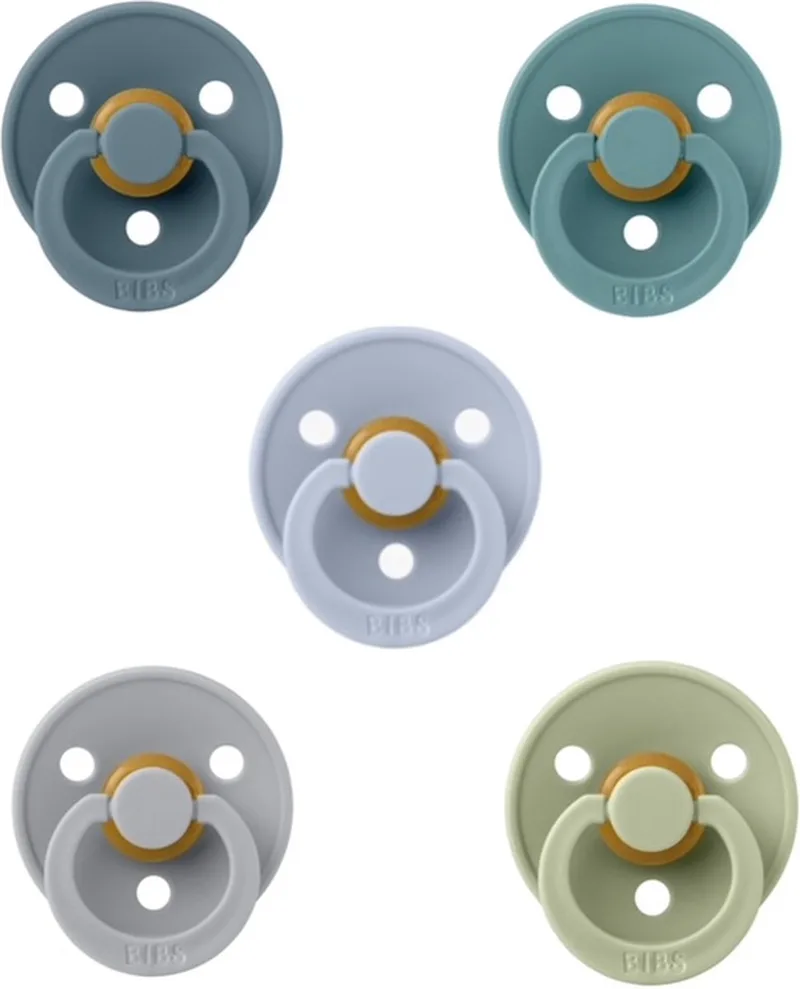 fopspenen 0-6 maand set 5 stuks maat 1 van BIBS in Petrol, Island Sea, Sage, Dusty Blue en Cloud – productfoto