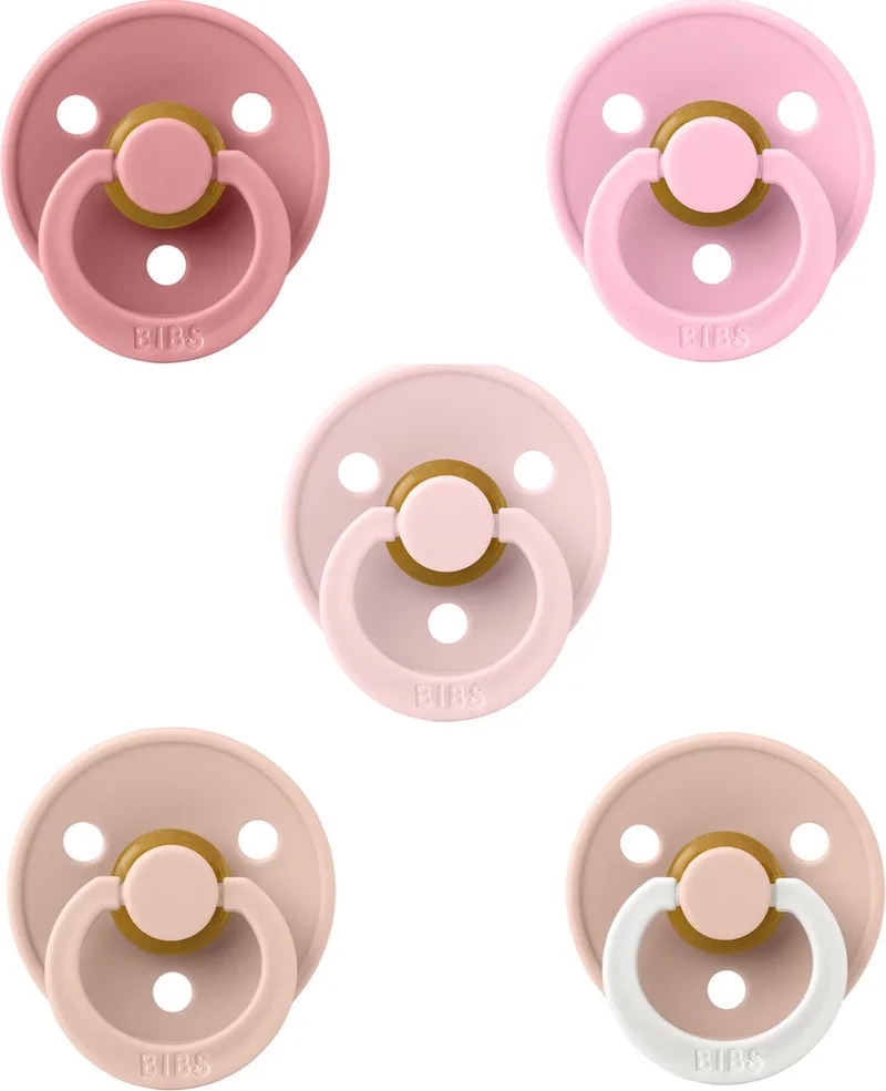 fopspenen 6-18 maand mix set 5 stuks maat 2 de BIBS en Dusty Pink, Blossom, Baby Pink, Blush en Night Glow Blush – photo produit