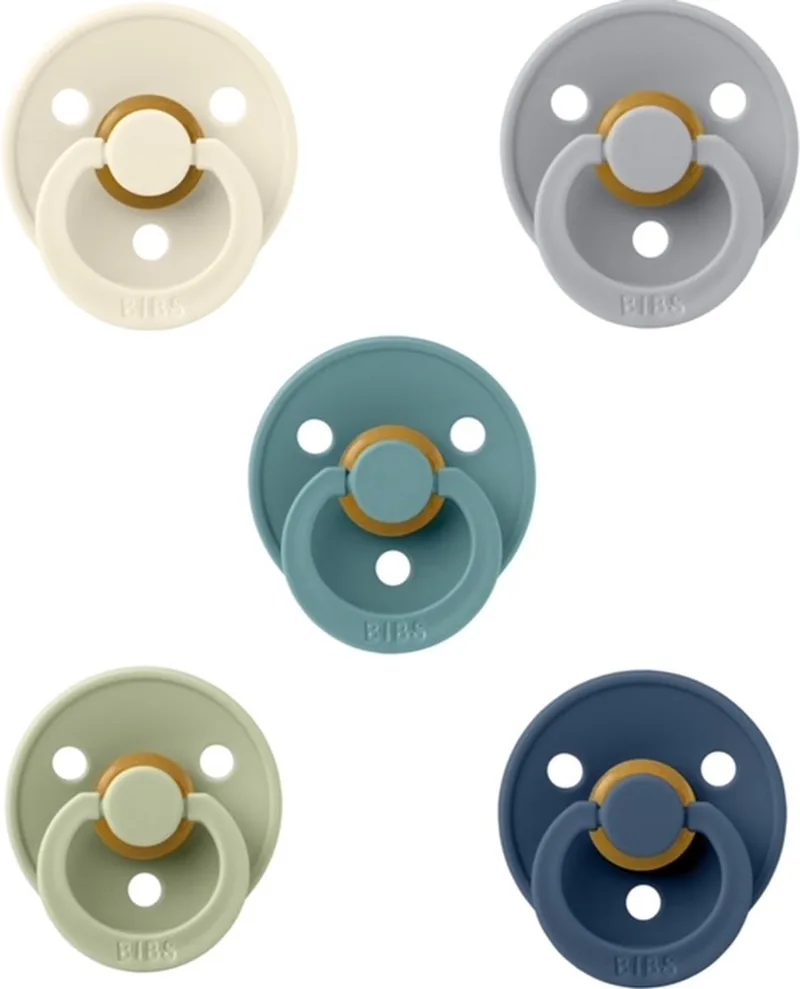 fopspenen 6-18 maand set 5 stuks Ivory,Cloud,Island Sea ,Sage en Deep Space maat 2 fra BIBS i Elfenben, Cloud, Island Sea, Sage en Steel Blue – produktbillede