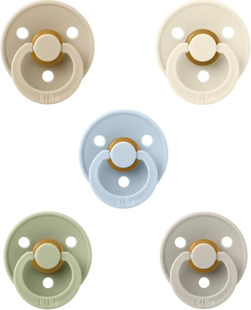 fopspenen 6-18 maand set 5 stuks Ivory,Vanilla,Sand,Sage en Baby Blue maat 2 de BIBS en Ivoire, Vanilla, Sand, Sage en Dusty Blue – photo produit