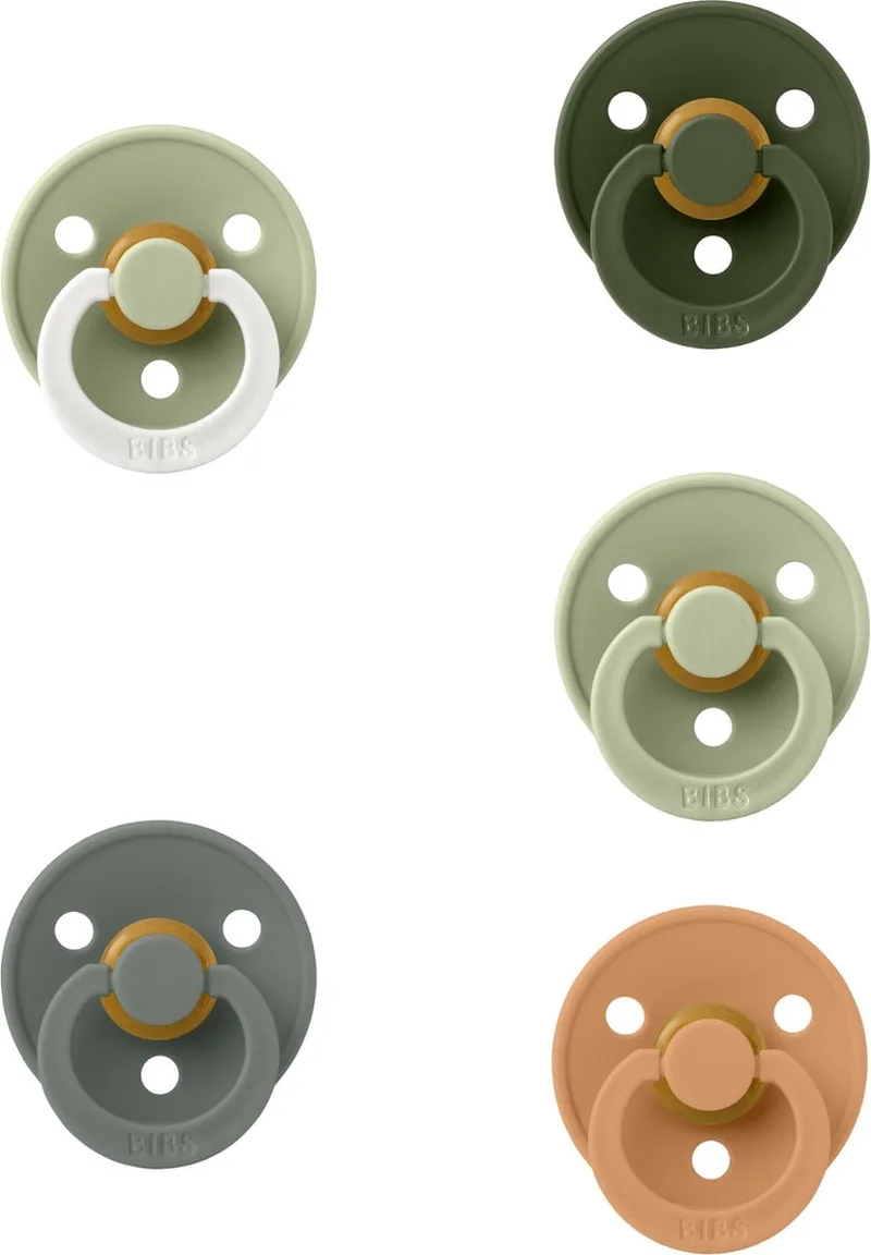 fopspenen 6-18 maand set 5 stuks maat 2 van BIBS in Pumkin, Pine, Sage, Hunter Green en Sage Glow – productfoto
