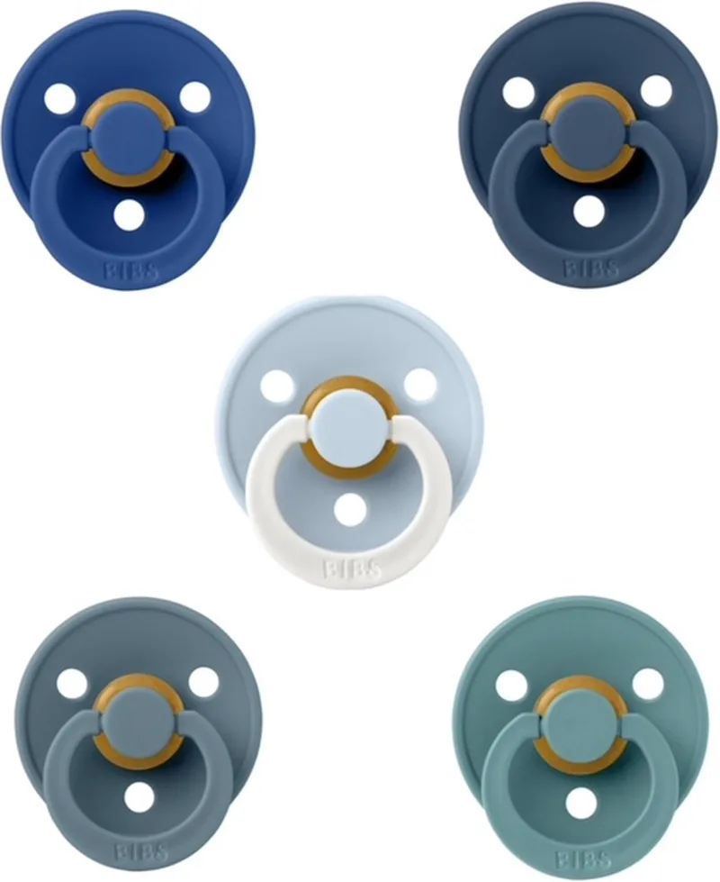 fopspenen 6-18 maand set 5 stuks Petrol,Island Sea, Deep Space,Sky Blue en Baby Blue Night Glow maat 2 fra BIBS i Petrol, Island Sea, Deep Space, Steel Blue en Baby Blue Night Glow – produktbillede