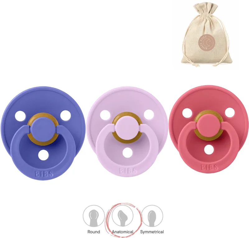 fopspenen anatomisch maat 2: violet sky en coral + BolleToet speenzakje de BIBS en Grape – photo produit