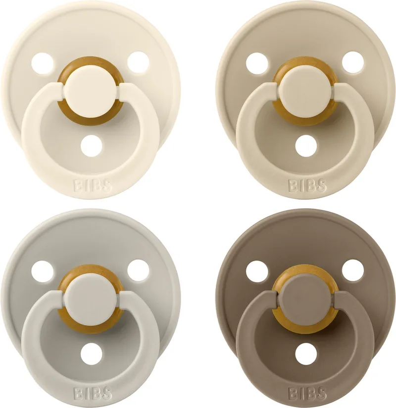 Fopspenen - Colour – 4 Pack – Rond - Ivory/Sand/Vanilla/Dark Oak – Maat 1 de BIBS en Ivoire, Zand, Vanilla, Dark Oak – photo produit