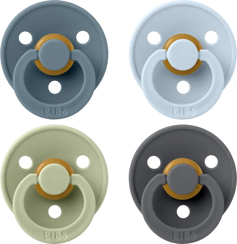 Fopspenen - Colour – 4 Pack – Rond - Petrol/Sage/Baby Blue/Iron – Maat 1 de BIBS en Petrol, Sage, Baby Blue, Iron, Bleu, Vert, Gris – photo produit