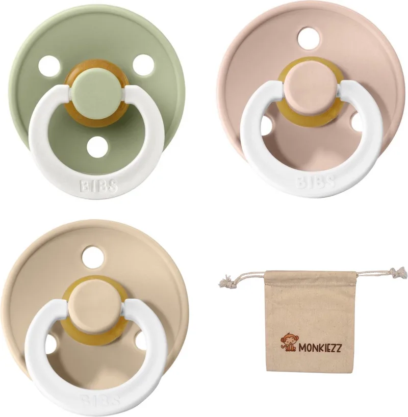 fopspenen Maat 1 0-6 maanden| Set 3 stuks| Vanilla, Blush + Monkiezz speenzakje de BIBS en Glow sage – photo produit