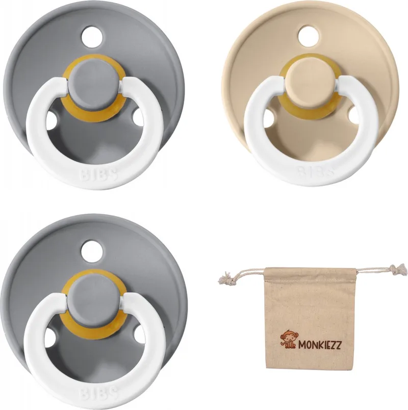 fopspenen maat 1 0-6 maanden| Set 3 stuks| vanilla, cloud + Monkiezz speenzakje de BIBS en Glow cloud – photo produit