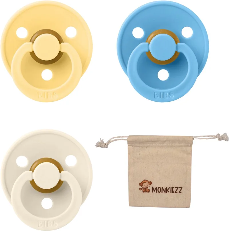 Fopspenen - Maat 2 6-18 maanden - Latex – Breeze, Ivory, Pale Butter + Monkiezz speenzakje de BIBS en Breeze, Ivoire, Pale Butter – photo produit