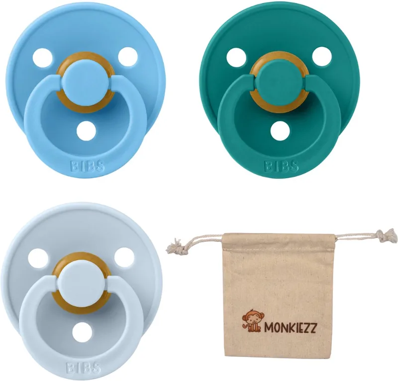 Fopspenen - Maat 2 6-18 maanden - Latex – Breeze, Scuba, Baby Blue + Monkiezz speenzakje de BIBS en Breeze, Scuba, Baby Blue – photo produit