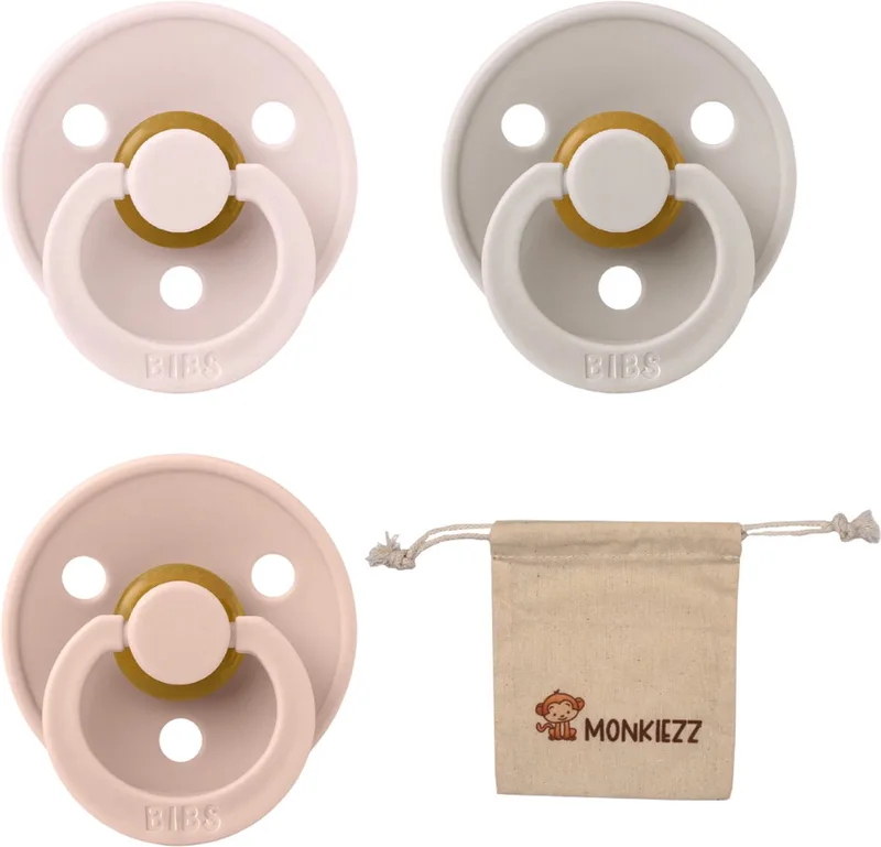 Fopspenen - Maat 2 6-18 maanden - Latex – Petal, Mushroom, Blush + Monkiezz speenzakje de BIBS en Petal, Mushroom, Blush – photo produit