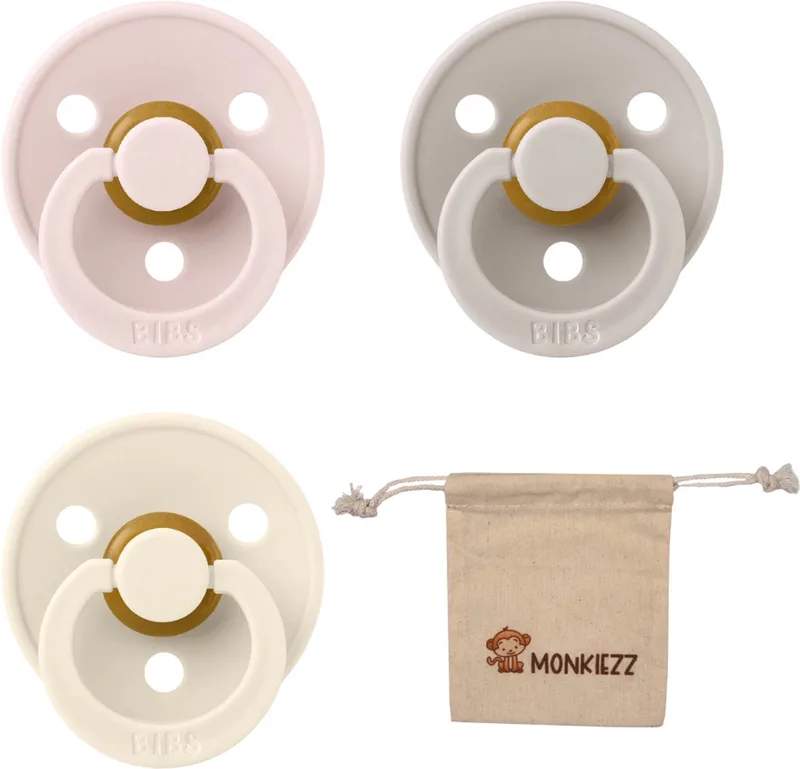 Fopspenen - Maat 2 6-18 maanden - Latex – Petal, Mushroom, Ivory + Monkiezz speenzakje de BIBS en Petal, Mushroom, Ivoire – photo produit