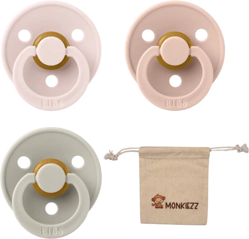Fopspenen - Maat 2 6-18 maanden - Latex – Petal, Sand, Blush + Monkiezz speenzakje de BIBS en Petal, Sand, Blush – photo produit