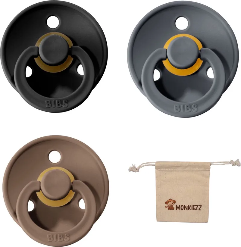 fopspenen maat 3 18+ maanden| Set 3 stuks| Iron, Black + Monkiezz speenzakje de BIBS en Dark oak – photo produit
