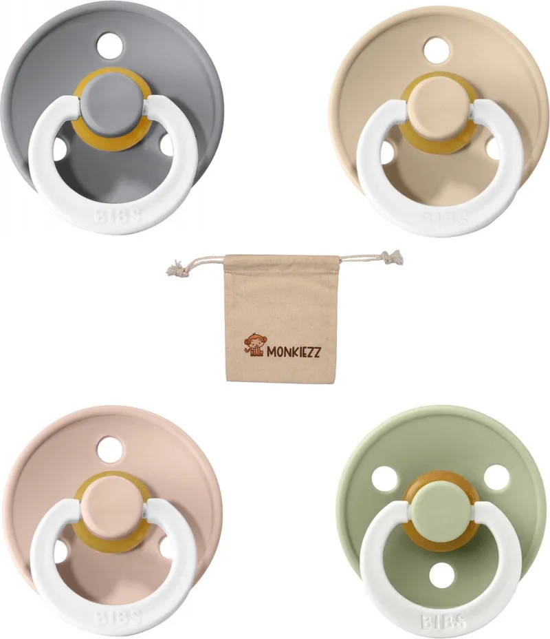 fopspenen maat 3 18+ maanden| Set 4 stuks| Vanilla, Blush, Sage + Monkiezz speenzakje de BIBS en Glow cloud – photo produit