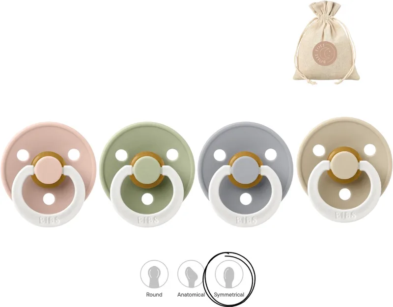fopspenen symmetrisch - maat 1 (0-6 maanden) - glow in the dark blush, sage, cloud en vanilla symmetrical de BIBS en Blush night – photo produit