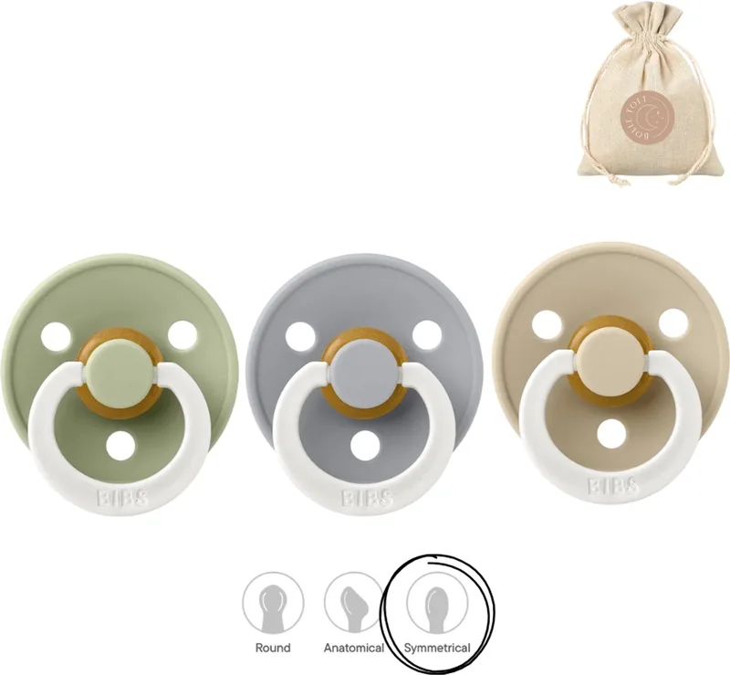 fopspenen symmetrisch - maat 1 (0-6 maanden) - glow in the dark sage, cloud en vanilla symmetrical von BIBS in Sage night – Produktfoto