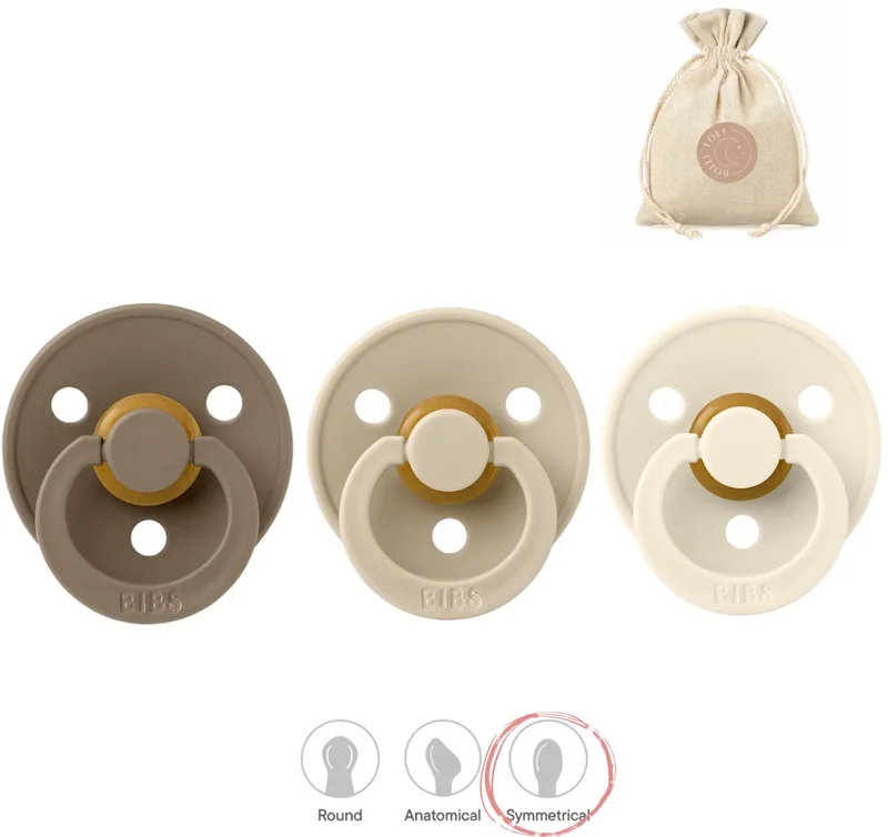fopspenen symmetrisch - maat 1 (0-6 maanden) - ivory, vanilla + Bolletoet zakje de BIBS en Dark oak – photo produit