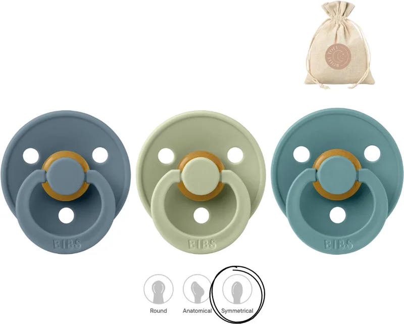 fopspenen symmetrisch - maat 1 (0-6 maanden) - petrol en Island Sea + Bolletoet zakje de BIBS en Sage – photo produit