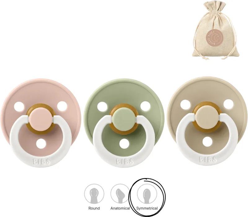 fopspenen symmetrisch - maat 2 (6-18 maanden) - glow in the dark sage, blush en vanilla symmetrical de BIBS en Sage night – photo produit